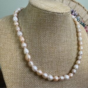 Freshwater Pearl Necklace Signed 925 FAS Peach
Cream Romantic 18 Inch